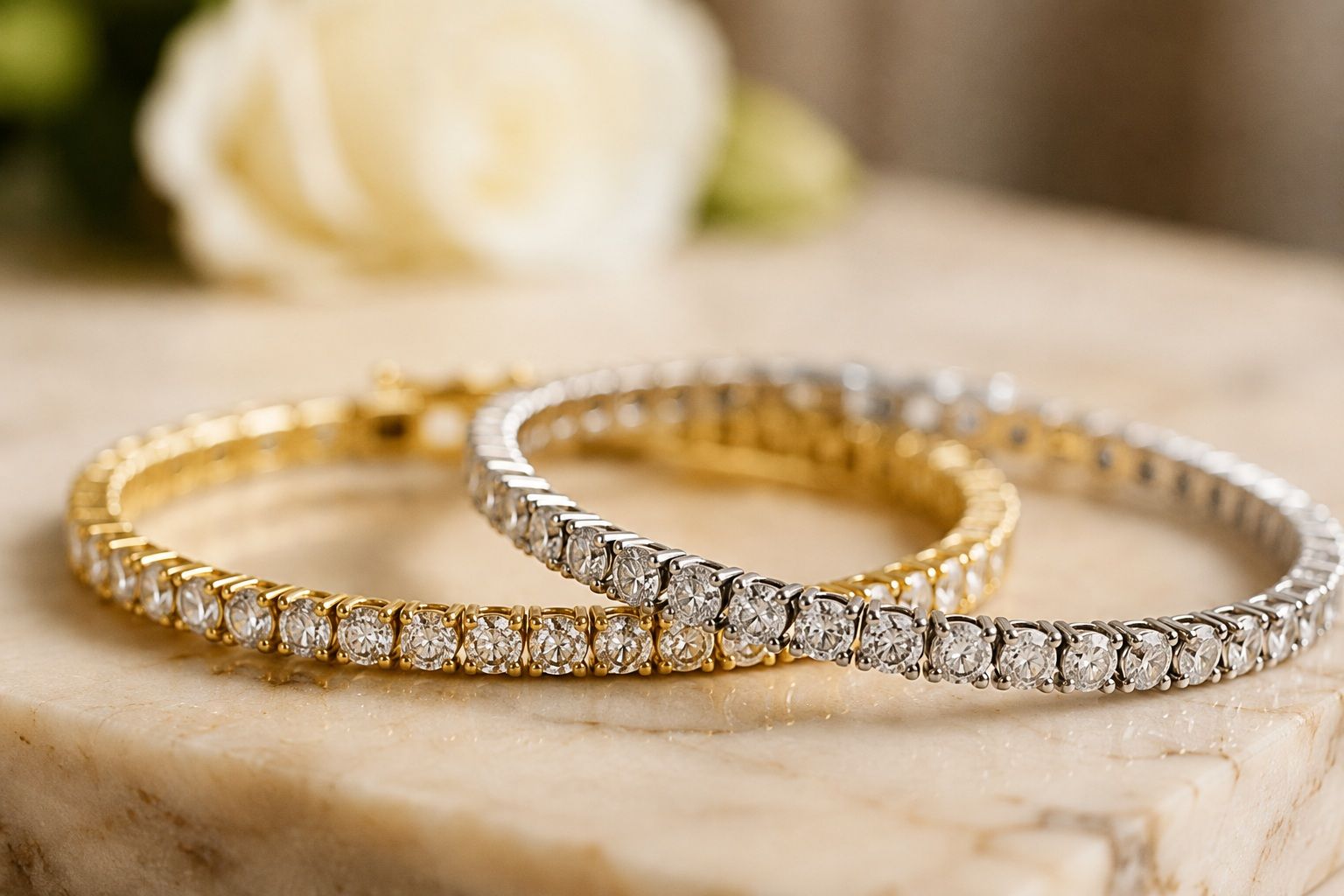 2-tennis-bracelets 2 tennis bracelets in white and yellow gold