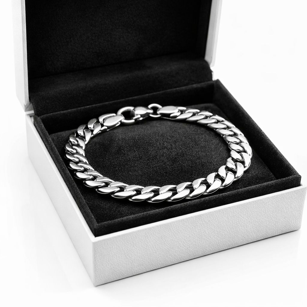 צמיד קובני כסף 925 בקופסת מתנה יוקרתית Sterling silver 925 cuban bracelet in luxury gift box black velvet