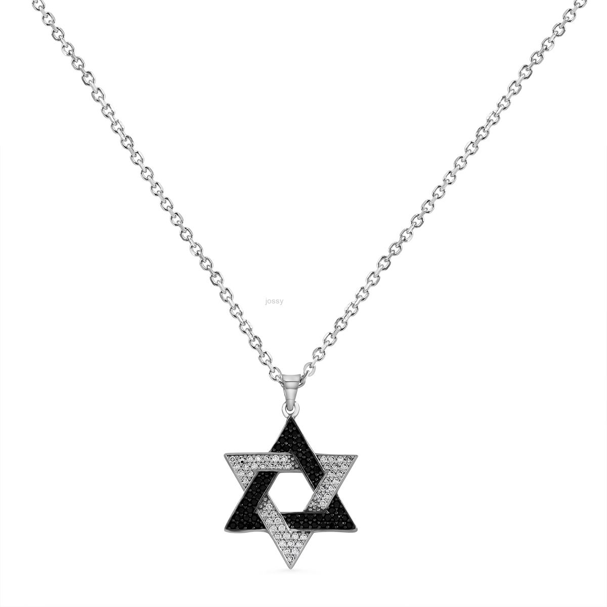 שרשרת ותליון מגן דוד בזהב לבן 14K משובץ זרקונים - JP120 שרשרת ותליון מגן דוד בזהב לבן 14K משובץ זרקונים - JP120