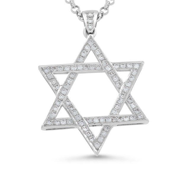 שרשרת ותליון מגן דוד בזהב לבן משובץ יהלומים - JP152 שרשרת ותליון מגן דוד בזהב לבן משובץ יהלומים - JP152