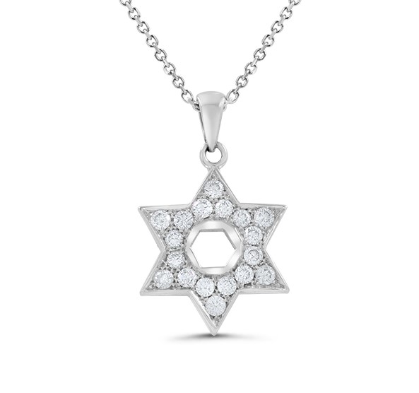 שרשרת ותליון מגן דוד זהב לבן 14K משובץ יהלומים - JP153 שרשרת ותליון מגן דוד זהב לבן 14K משובץ יהלומים - JP153