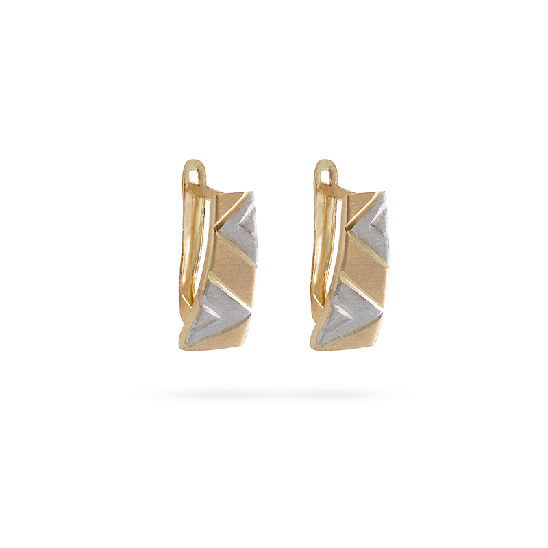זוג עגילי זהב צהוב ולבן 14K תלויים - JE126 זוג עגילי זהב צהוב ולבן 14K תלויים - JE126