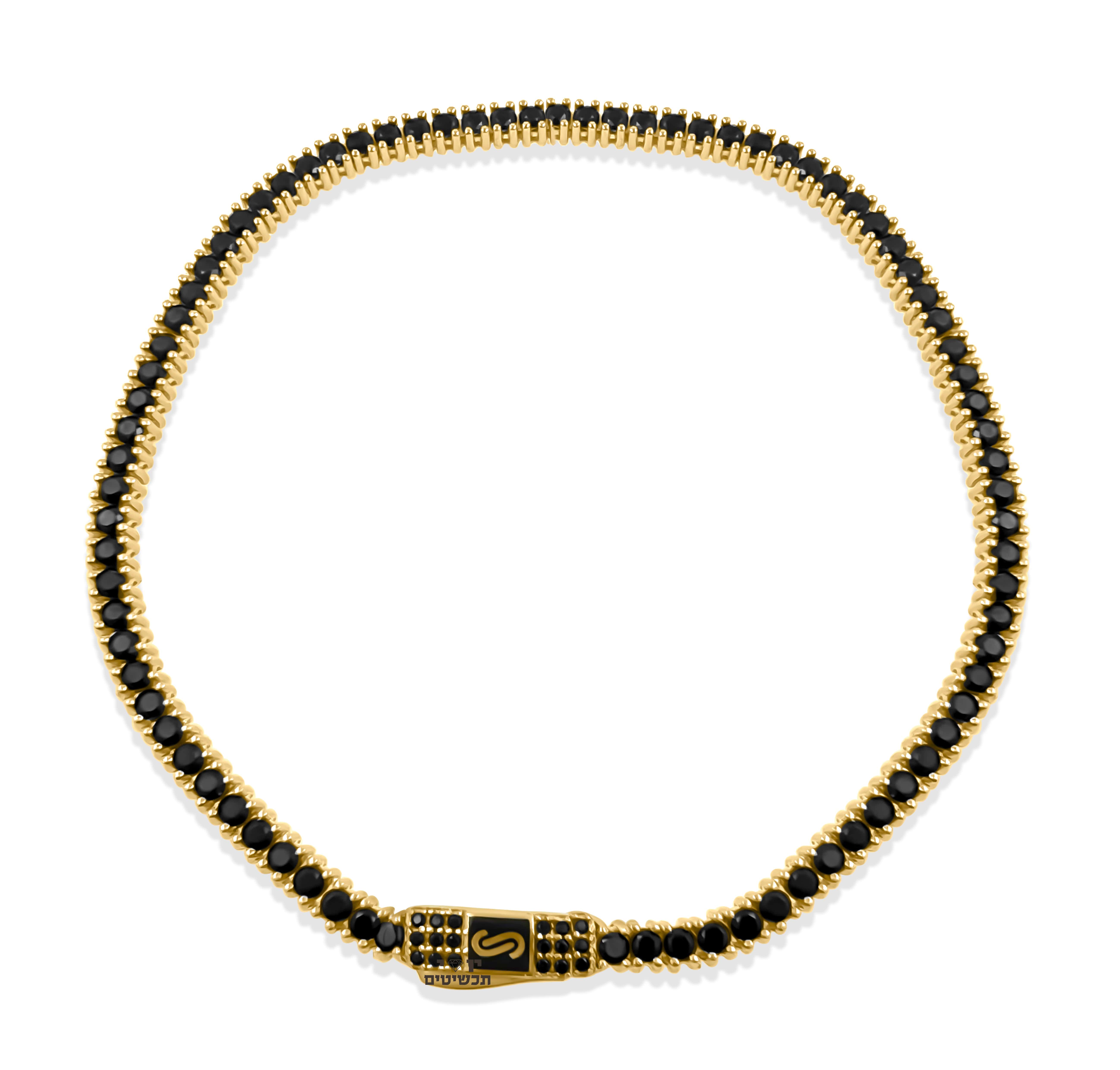 צמיד טניס MONACO CHAIN בזהב צהוב 14K משובץ אבני סברובסקי שחורות - JB308 צמיד טניס MONACO CHAIN בזהב צהוב 14K משובץ אבני סברובסקי שחורות - JB308