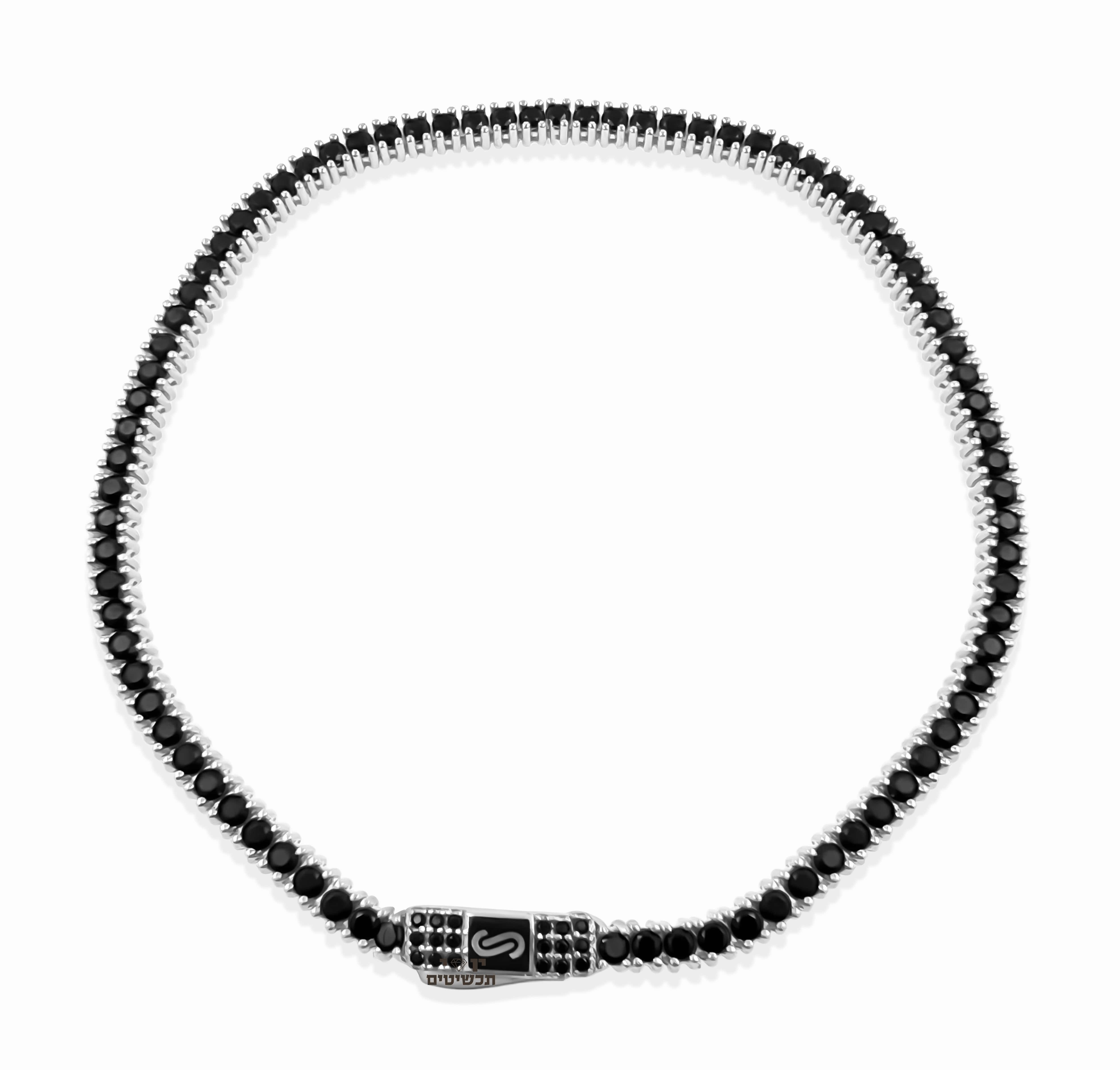 צמיד טניס MONACO CHAIN בזהב צהוב 14K משובץ אבני סברובסקי שחורות - JB308 צמיד טניס MONACO CHAIN בזהב צהוב 14K משובץ אבני סברובסקי שחורות - JB308
