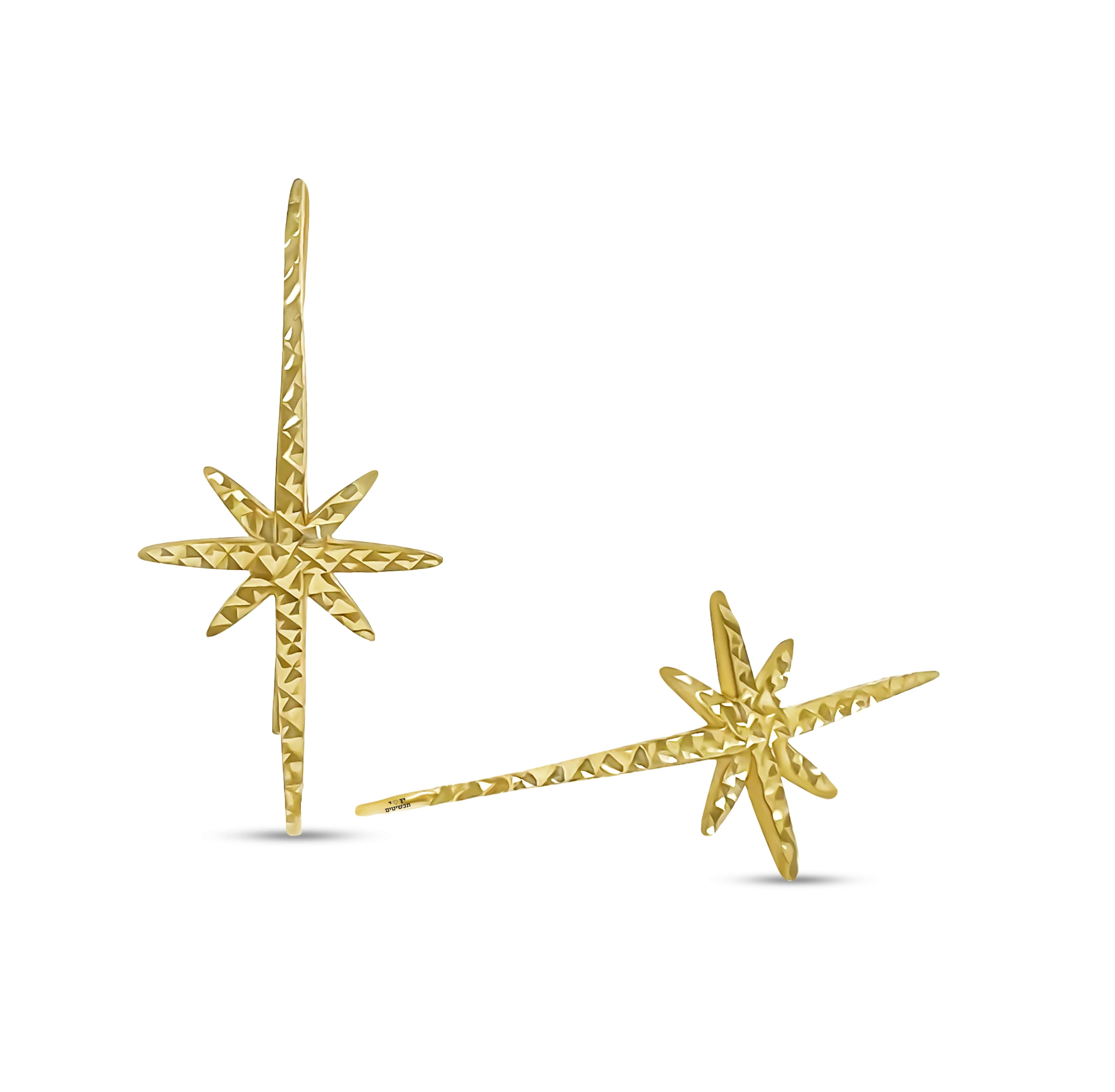 זוג עגילים תלויים בזהב לבן 14K כוכב גדול - JE365 זוג עגילים תלויים בזהב לבן 14K כוכב גדול - JE365