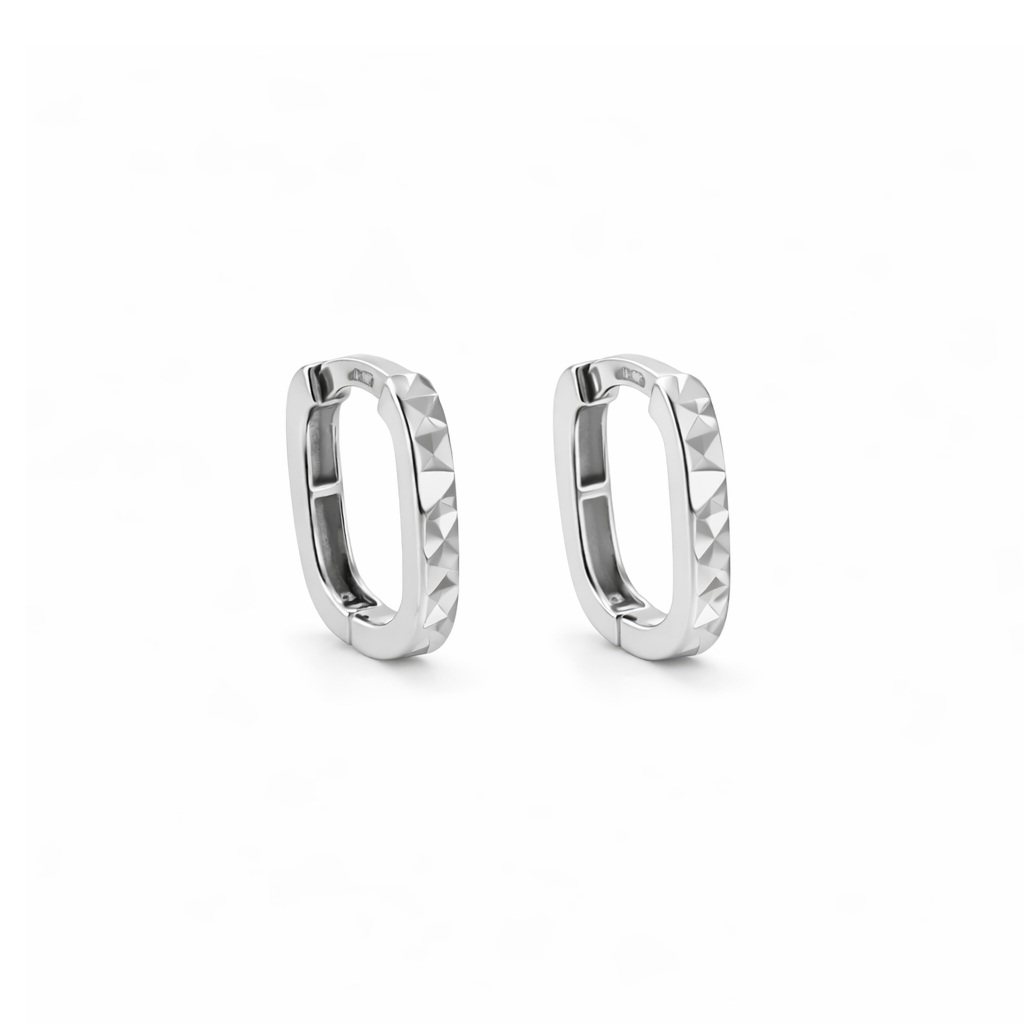 זוג עגילי חישוק האגיס עדינים בזהב לבן 14K חריטת יהלום - JE406 זוג עגילי חישוק האגיס עדינים בזהב לבן 14K חריטת יהלום - JE406